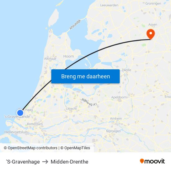 'S-Gravenhage to Midden-Drenthe map