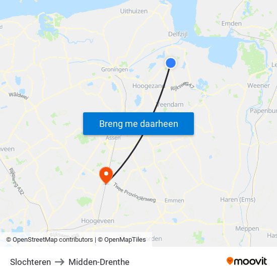 Slochteren to Midden-Drenthe map