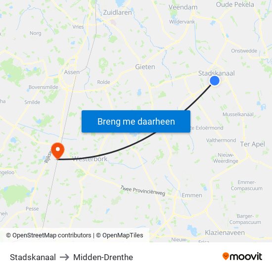 Stadskanaal to Midden-Drenthe map