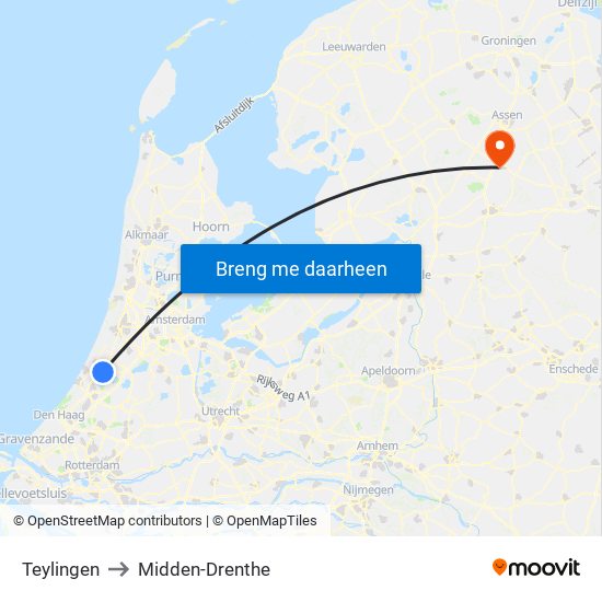 Teylingen to Midden-Drenthe map