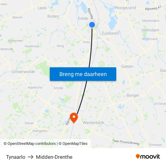 Tynaarlo to Midden-Drenthe map