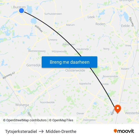 Tytsjerksteradiel to Midden-Drenthe map