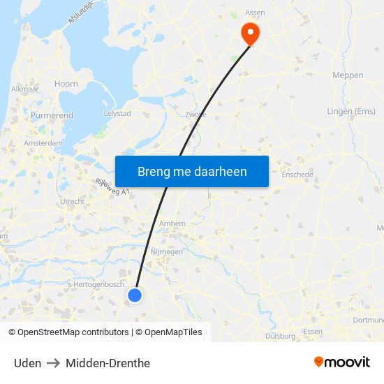 Uden to Midden-Drenthe map