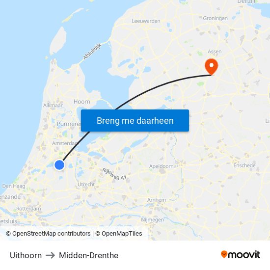 Uithoorn to Midden-Drenthe map