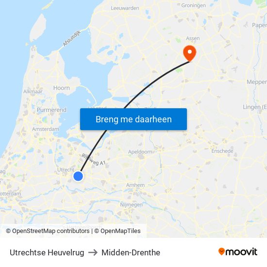 Utrechtse Heuvelrug to Midden-Drenthe map