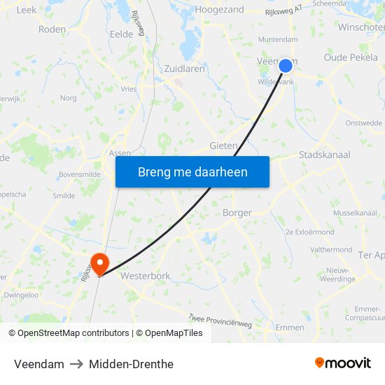 Veendam to Midden-Drenthe map
