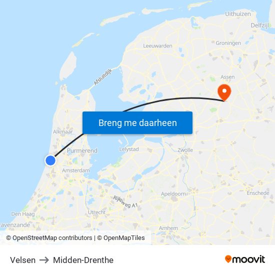 Velsen to Midden-Drenthe map
