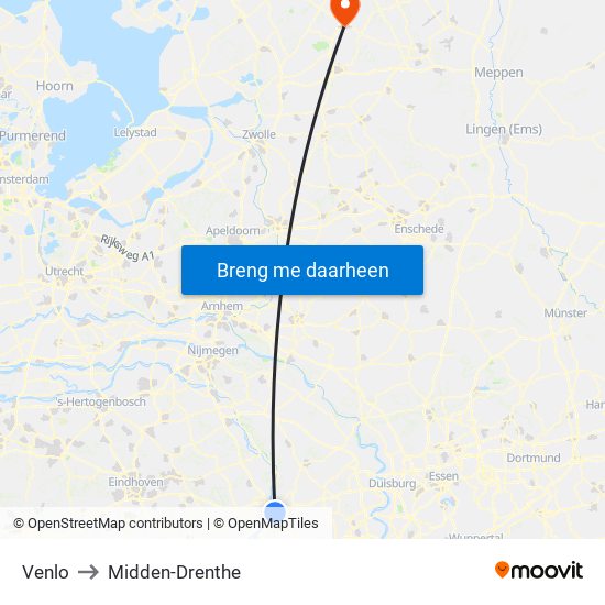 Venlo to Midden-Drenthe map