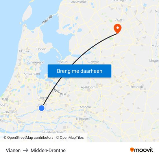 Vianen to Midden-Drenthe map