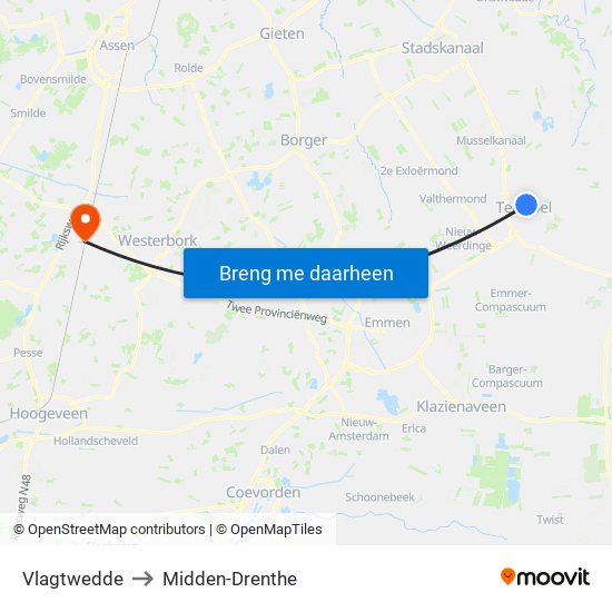 Vlagtwedde to Midden-Drenthe map