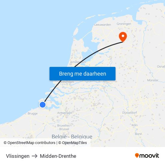 Vlissingen to Midden-Drenthe map