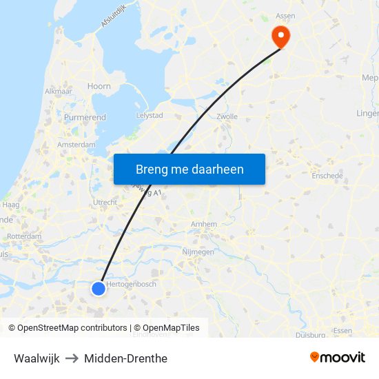Waalwijk to Midden-Drenthe map