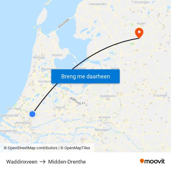 Waddinxveen to Midden-Drenthe map