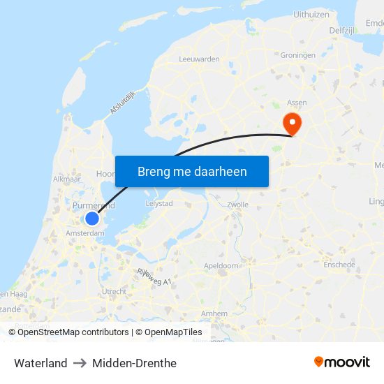Waterland to Midden-Drenthe map