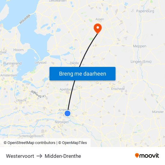 Westervoort to Midden-Drenthe map