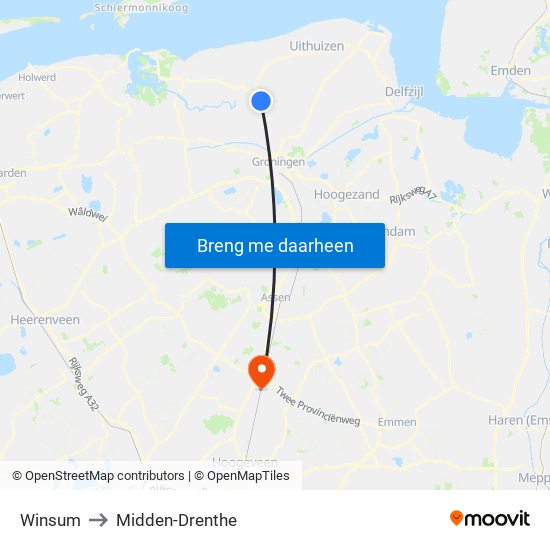 Winsum to Midden-Drenthe map