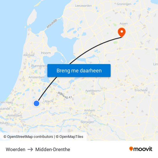 Woerden to Midden-Drenthe map