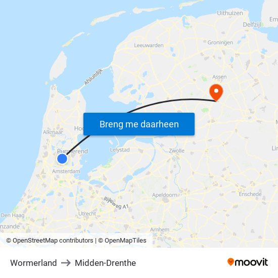Wormerland to Midden-Drenthe map