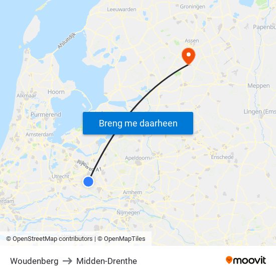 Woudenberg to Midden-Drenthe map