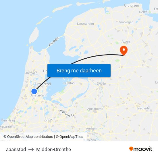 Zaanstad to Midden-Drenthe map