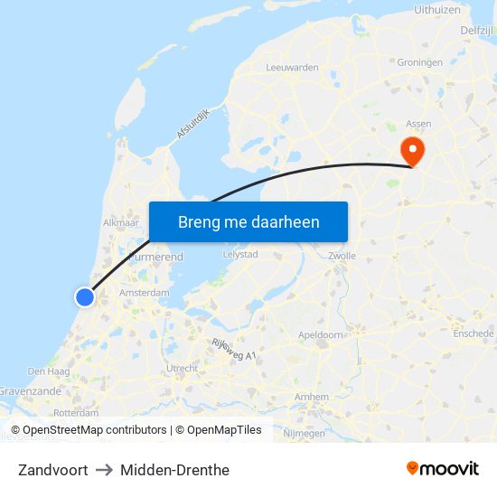 Zandvoort to Midden-Drenthe map