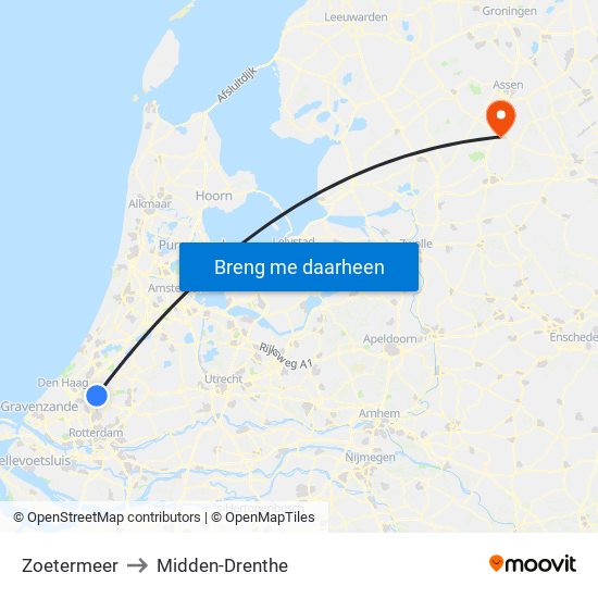 Zoetermeer to Midden-Drenthe map