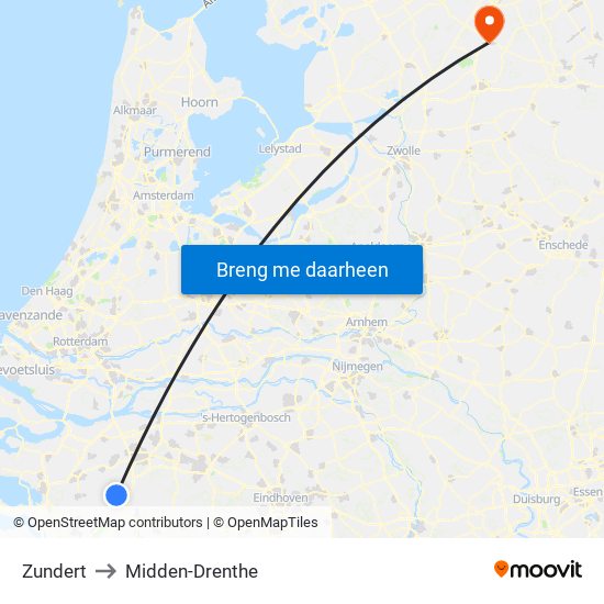Zundert to Midden-Drenthe map