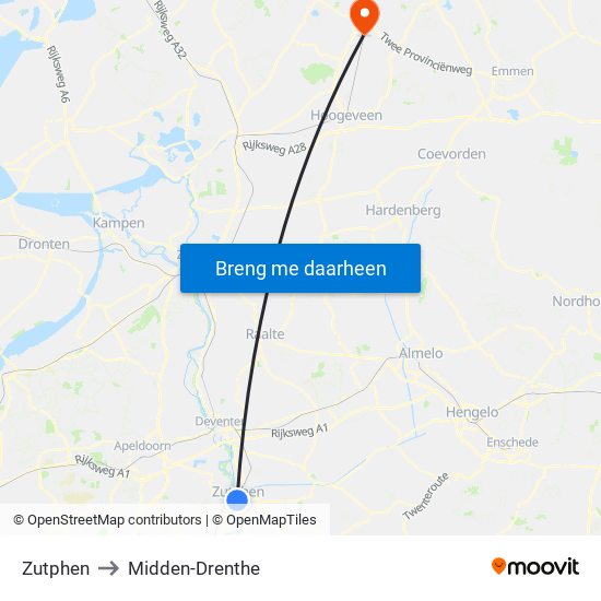 Zutphen to Midden-Drenthe map