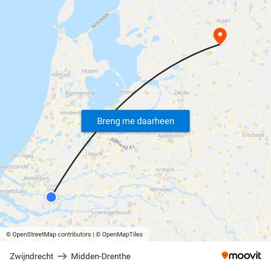 Zwijndrecht to Midden-Drenthe map