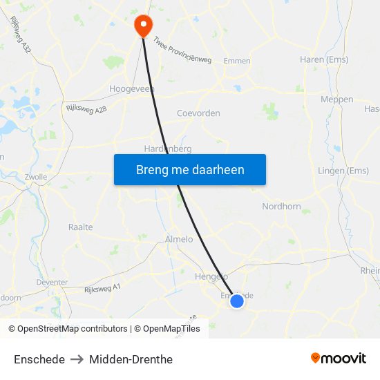 Enschede to Midden-Drenthe map