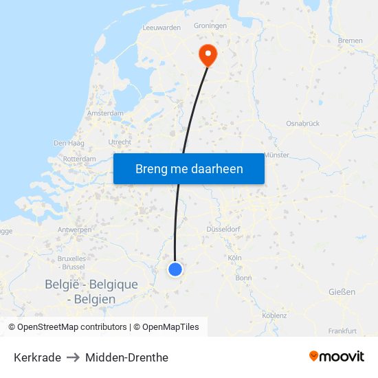 Kerkrade to Midden-Drenthe map