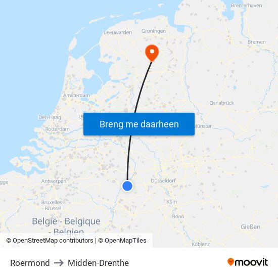 Roermond to Midden-Drenthe map
