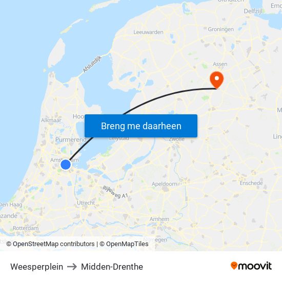 Weesperplein to Midden-Drenthe map