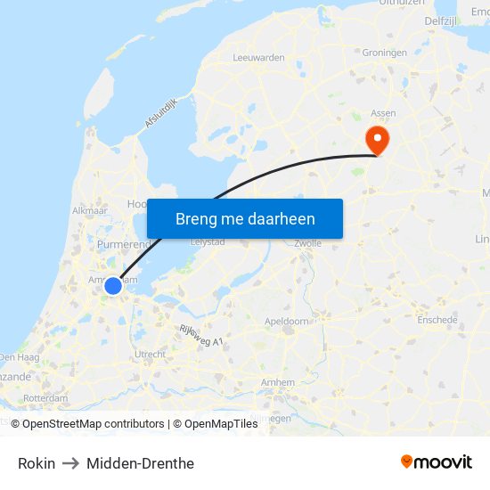 Rokin to Midden-Drenthe map