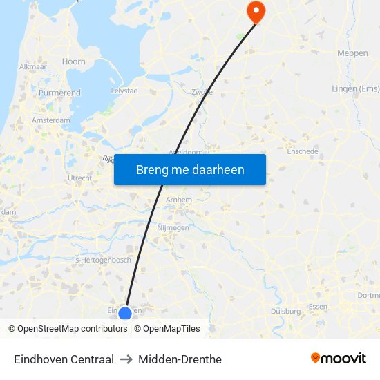 Eindhoven Centraal to Midden-Drenthe map