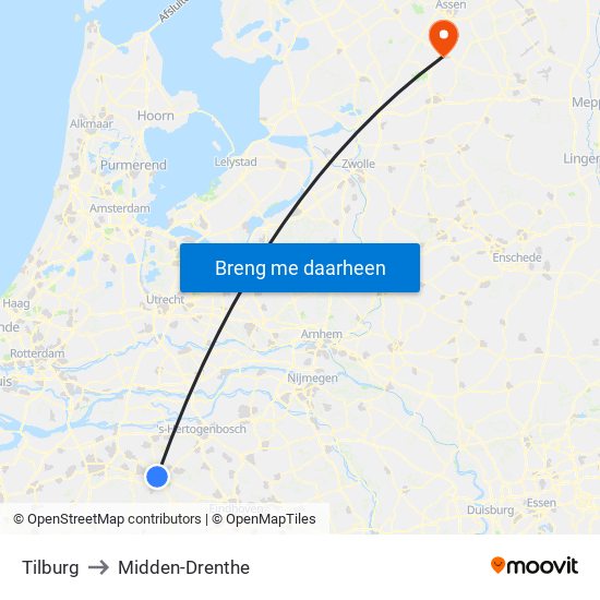 Tilburg to Midden-Drenthe map