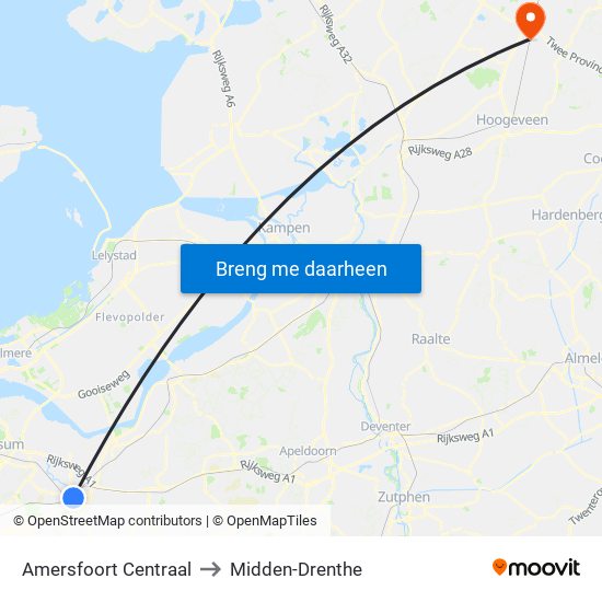 Amersfoort Centraal to Midden-Drenthe map