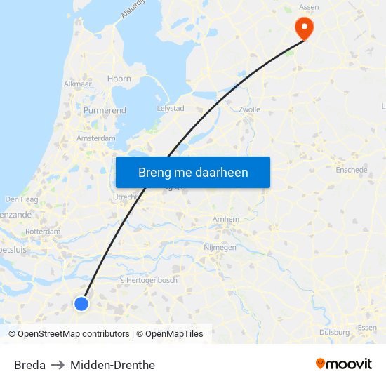 Breda to Midden-Drenthe map
