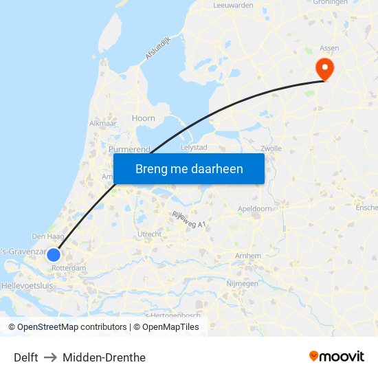 Delft to Midden-Drenthe map