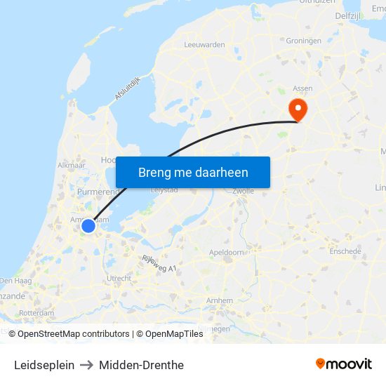 Leidseplein to Midden-Drenthe map