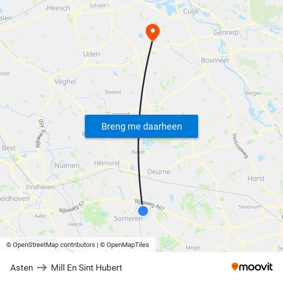 Asten to Mill En Sint Hubert map