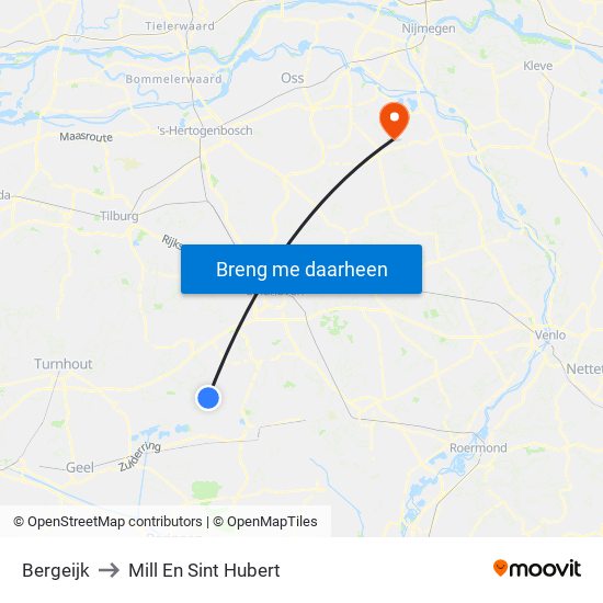 Bergeijk to Mill En Sint Hubert map