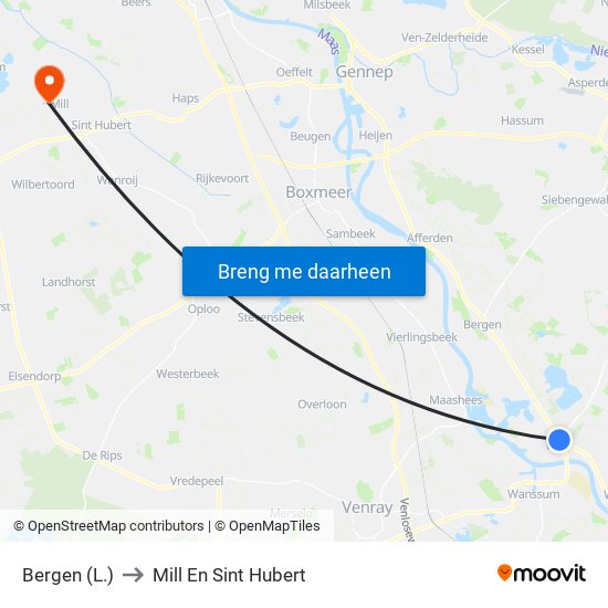 Bergen (L.) to Mill En Sint Hubert map