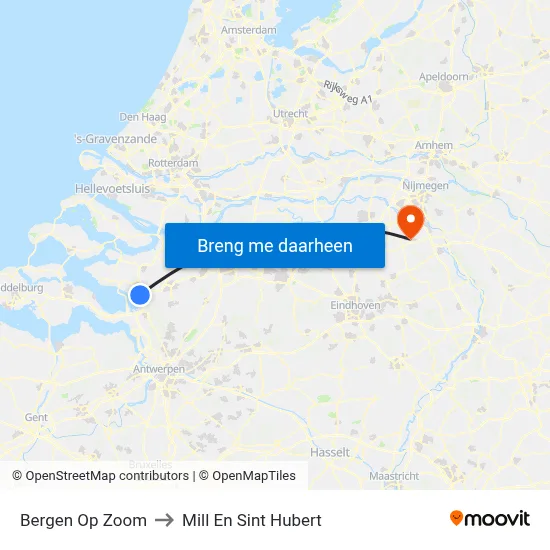 Bergen Op Zoom to Mill En Sint Hubert map