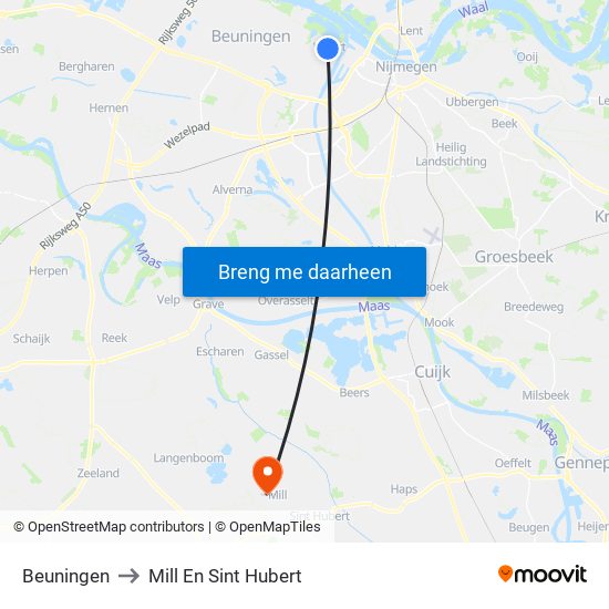 Beuningen to Mill En Sint Hubert map