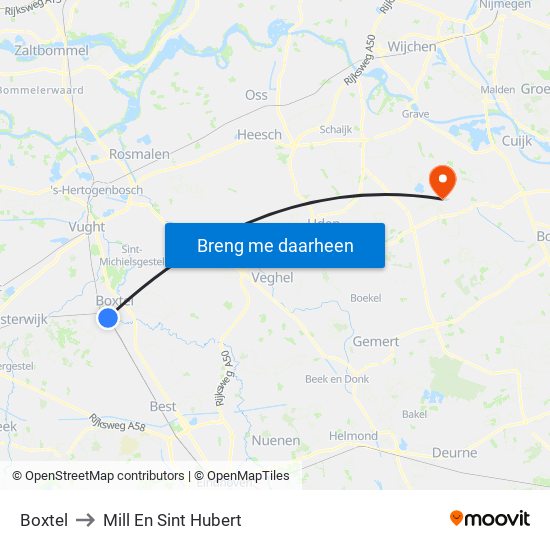 Boxtel to Mill En Sint Hubert map