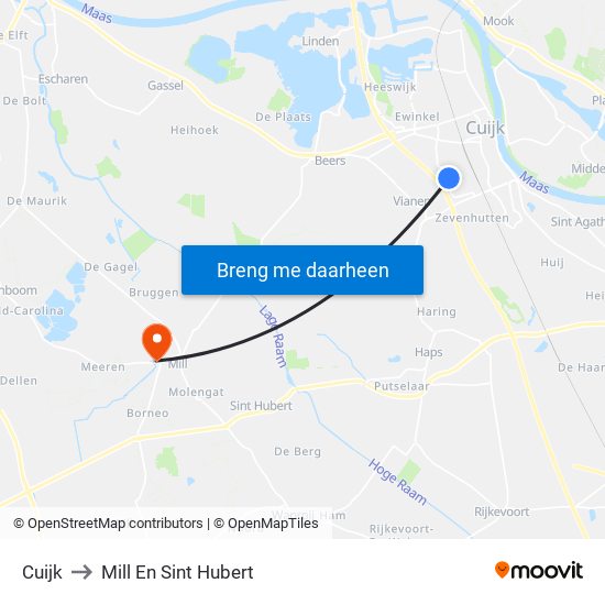 Cuijk to Mill En Sint Hubert map