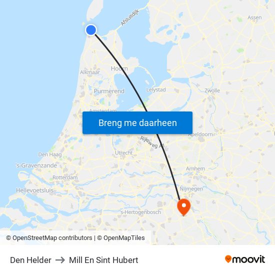Den Helder to Mill En Sint Hubert map