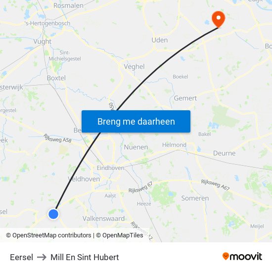 Eersel to Mill En Sint Hubert map