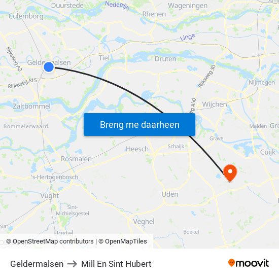 Geldermalsen to Mill En Sint Hubert map